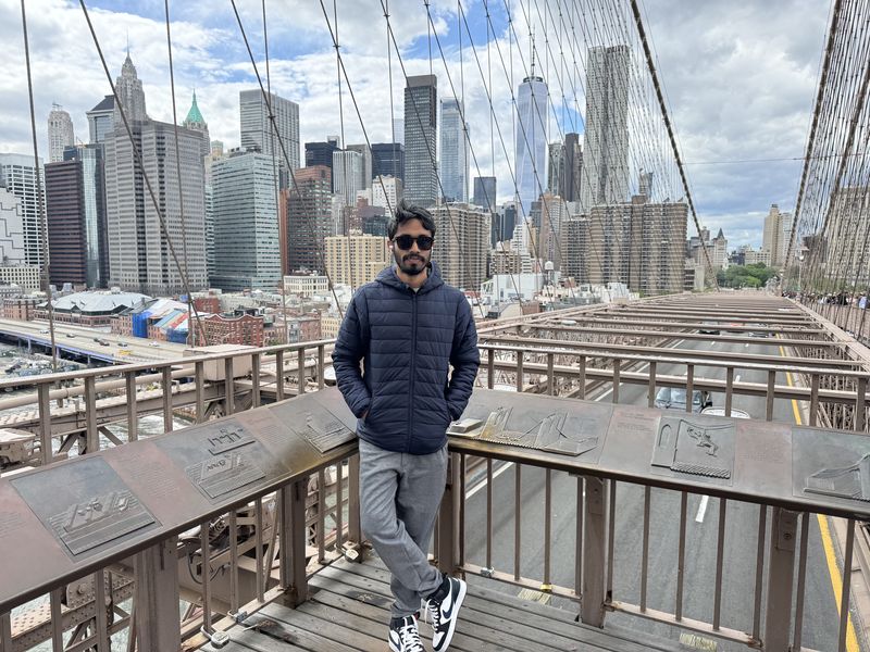 Delwar Alam on the Brooklyn Bridge, New York